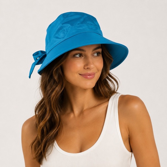 Vintage Deadstock Headliners Sun Hat Coastal Beachy Summer Blue Bow Tie Back main image 5